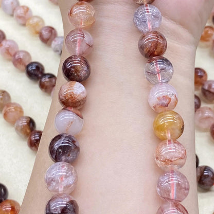 Strawberry Quartz Edelstein Perlenkette für DIY Schmuckherstellung, Rote Runde Perlen, Polierte Kugeln, Chunky Beads ca. 38cm