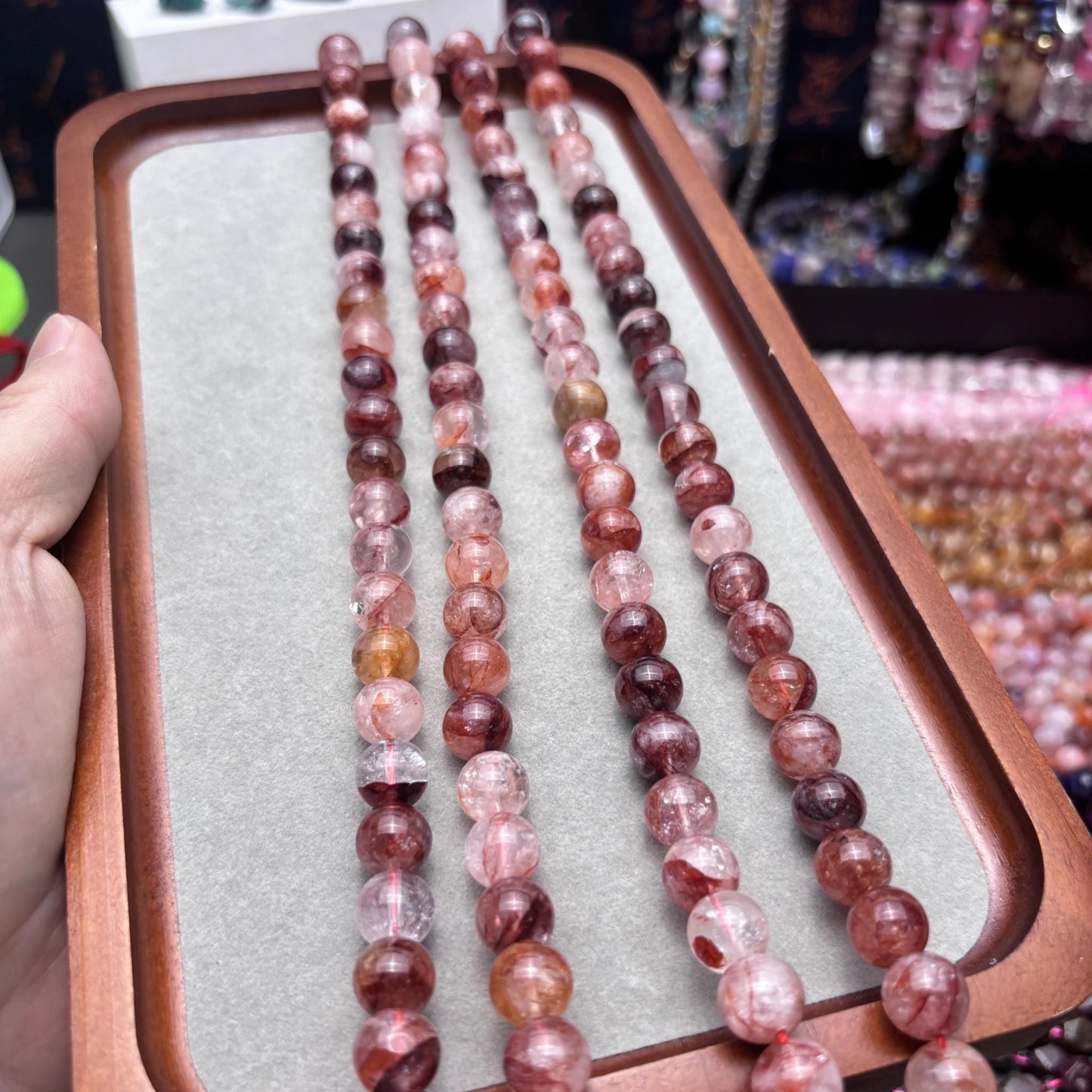 Strawberry Quartz Edelstein Perlenkette für DIY Schmuckherstellung, Rote Runde Perlen, Polierte Kugeln, Chunky Beads ca. 38cm