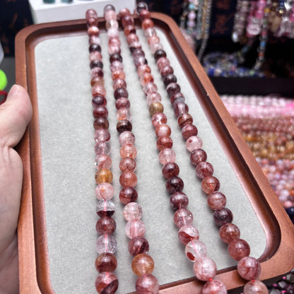 Strawberry Quartz Edelstein Perlenkette für DIY Schmuckherstellung, Rote Runde Perlen, Polierte Kugeln, Chunky Beads ca. 38cm