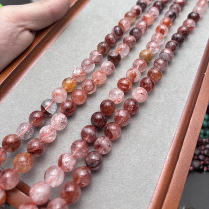 Strawberry Quartz Edelstein Perlenkette für DIY Schmuckherstellung, Rote Runde Perlen, Polierte Kugeln, Chunky Beads ca. 38cm