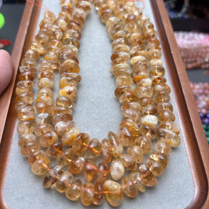 Natürliche Brasilianische Citrin Rohperlen für Schmuckherstellung - DIY Halskette Armband Material, Große Unregelmäßige Beads, 38cm Strang