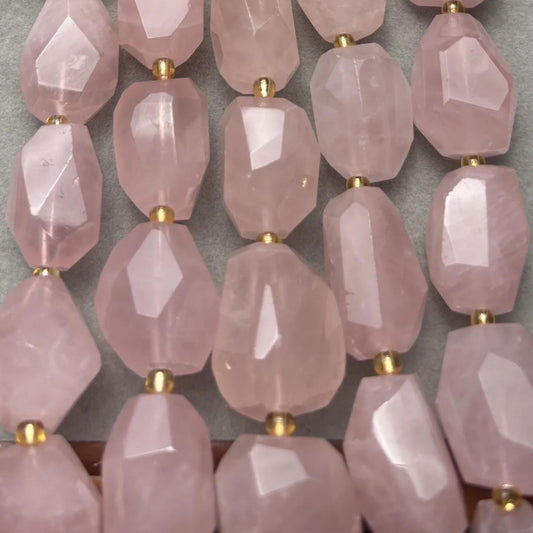 Natürliche Rosenquarz Nugget Perlen für DIY Schmuck – Facettierte Chunky Beads, Polierte Rosa Edelstein Strang ca. 38cm Large Nuggets