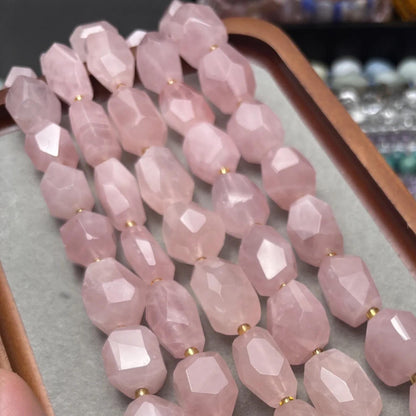 Natürliche Rosenquarz Nugget Perlen für DIY Schmuck – Facettierte Chunky Beads, Polierte Rosa Edelstein Strang ca. 38cm Large Nuggets