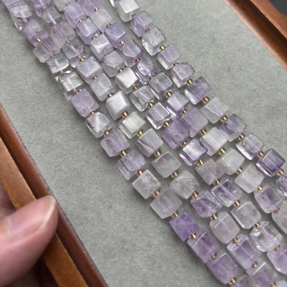 Natürliche Amethyst-Würfelperlen – quadratische Nugget-Edelsteinperlen, 8 mm, mittig gebohrter Strang 40 cm, für die DIY-Schmuckherstellung, Halskette, Armband, Ohrringe