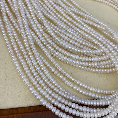 Small Button Freshwater Pearl Beads White Loose Round Pearls for DIY Jewelry Making, Big Hole Beads for Bracelet Necklace Craft