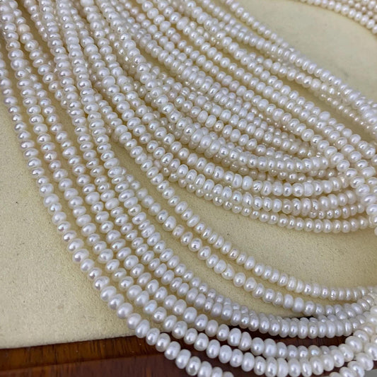 Small Button Freshwater Pearl Beads White Loose Round Pearls for DIY Jewelry Making, Big Hole Beads for Bracelet Necklace Craft