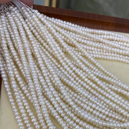 Small Button Freshwater Pearl Beads White Loose Round Pearls for DIY Jewelry Making, Big Hole Beads for Bracelet Necklace Craft