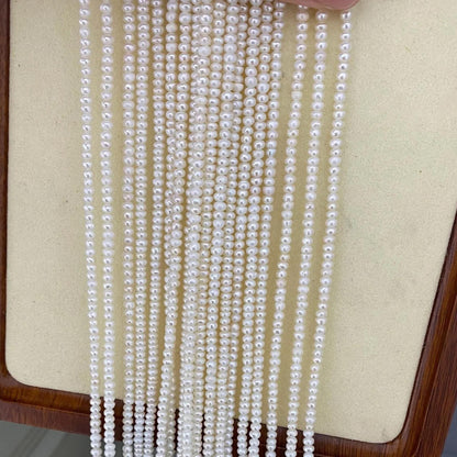 Small Button Freshwater Pearl Beads White Loose Round Pearls for DIY Jewelry Making, Big Hole Beads for Bracelet Necklace Craft