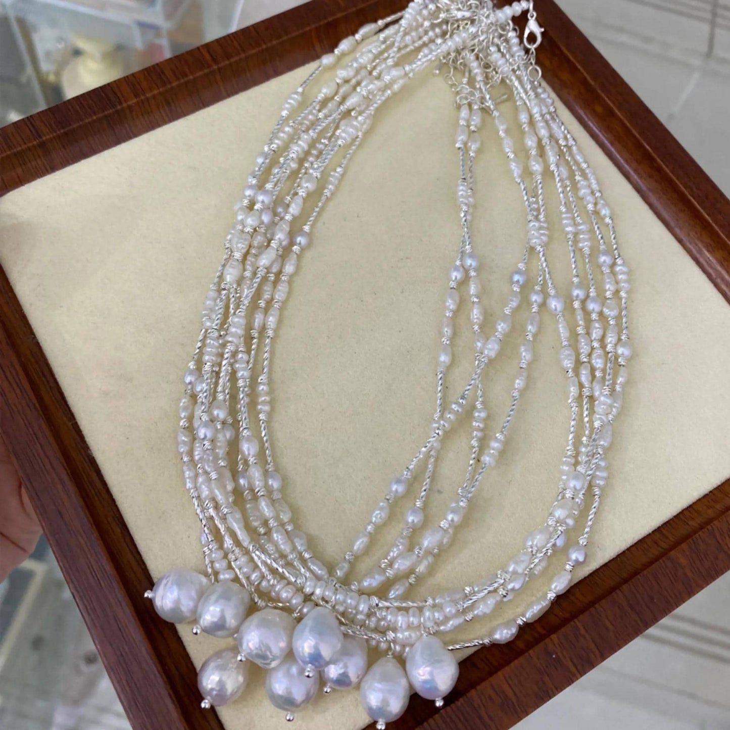 Handgemachte Barockperlenkette mit unregelmäßigen Süßwasserperlen, natürliche Boho Statement Halskette, Geschenk für Hochzeit & Alltag