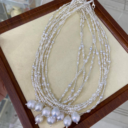 Handgemachte Barockperlenkette mit unregelmäßigen Süßwasserperlen, natürliche Boho Statement Halskette, Geschenk für Hochzeit & Alltag