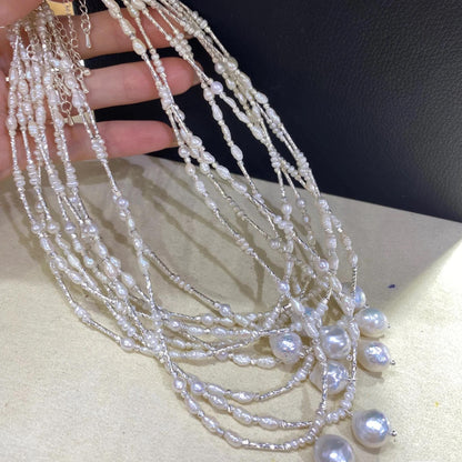 Handgemachte Barockperlenkette mit unregelmäßigen Süßwasserperlen, natürliche Boho Statement Halskette, Geschenk für Hochzeit & Alltag