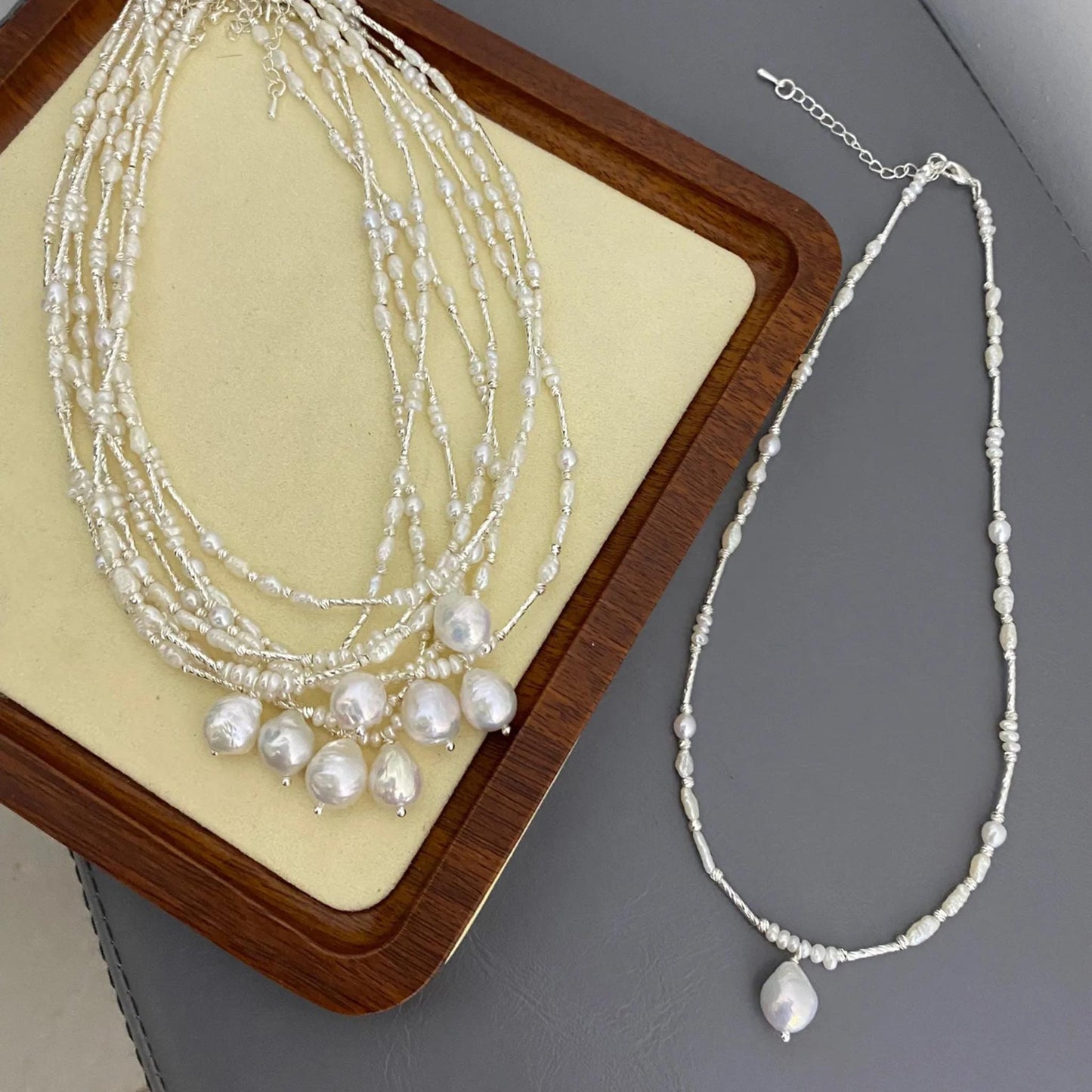 Handgemachte Barockperlenkette mit unregelmäßigen Süßwasserperlen, natürliche Boho Statement Halskette, Geschenk für Hochzeit & Alltag