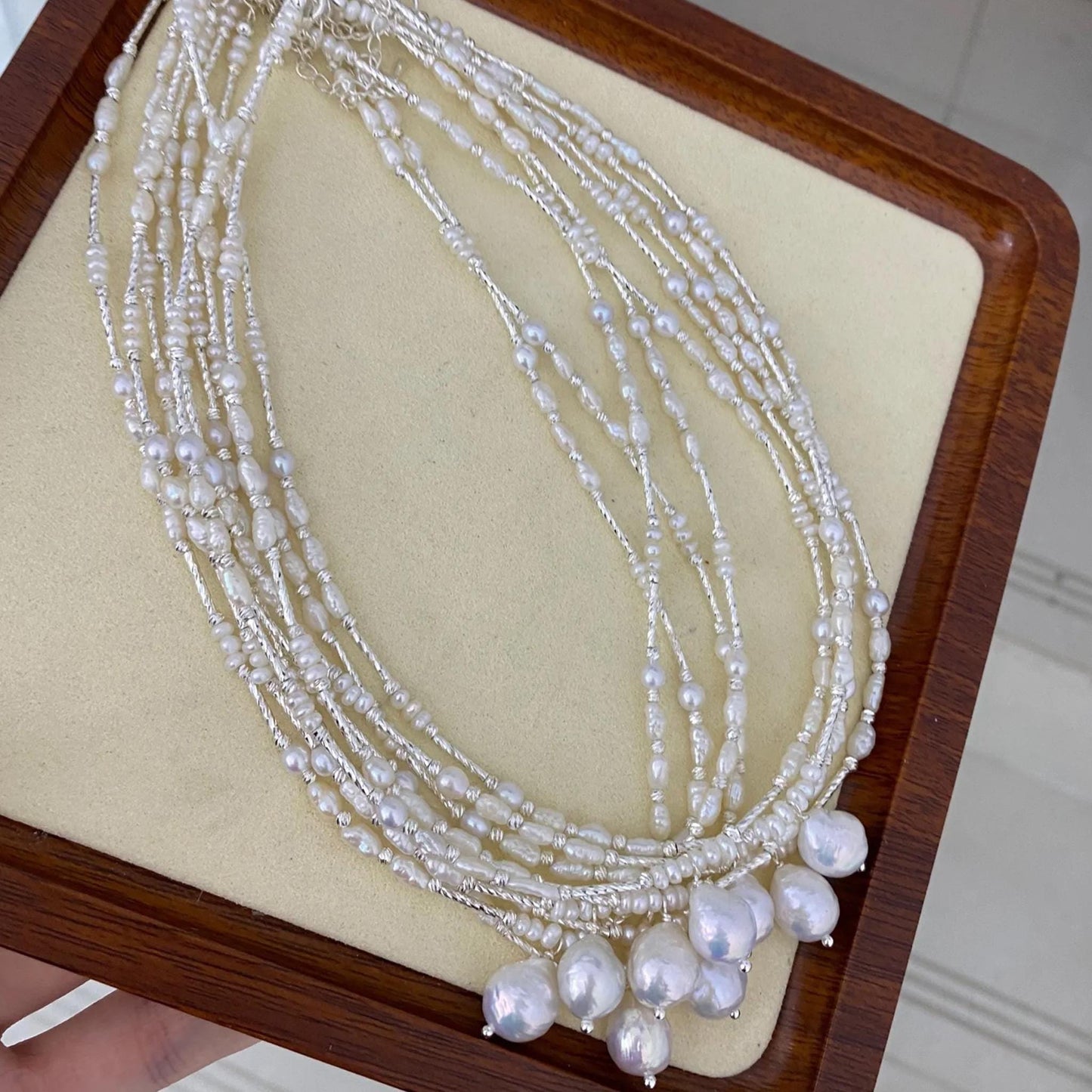 Handgemachte Barockperlenkette mit unregelmäßigen Süßwasserperlen, natürliche Boho Statement Halskette, Geschenk für Hochzeit & Alltag