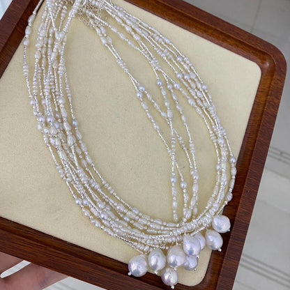 Handgemachte Barockperlenkette mit unregelmäßigen Süßwasserperlen, natürliche Boho Statement Halskette, Geschenk für Hochzeit & Alltag