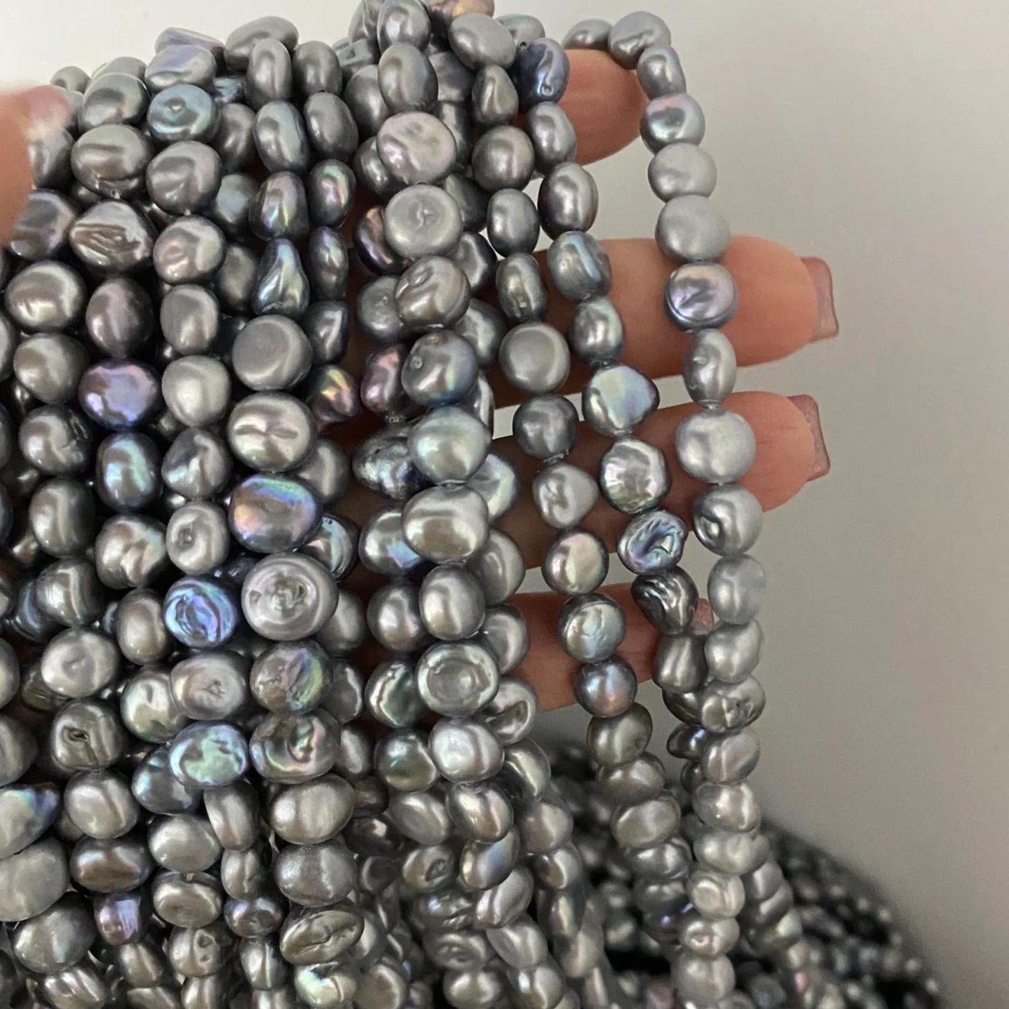 Gefärbte barocke Süßwasserperlen grau-blau für DIY Schmuck, unregelmäßige lose Perlen für Armband Halskette, Bastelperlen Strang