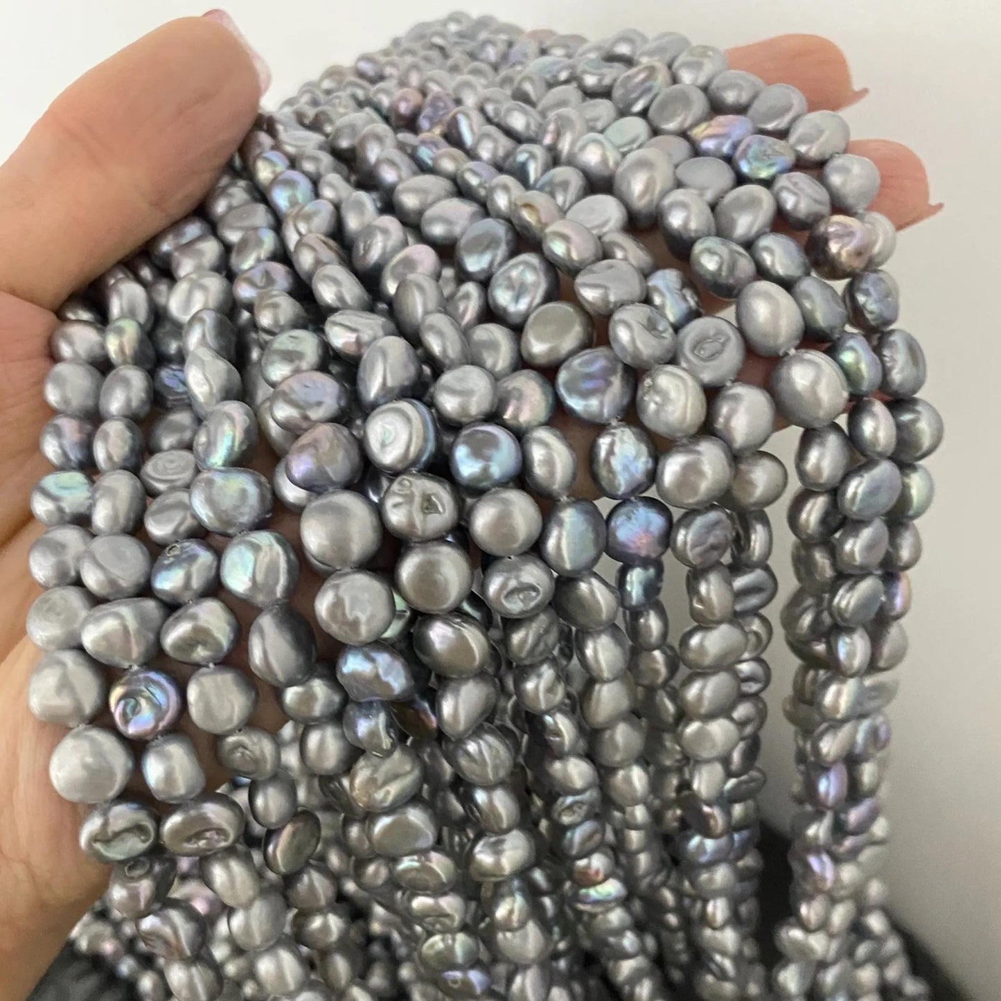 Gefärbte barocke Süßwasserperlen grau-blau für DIY Schmuck, unregelmäßige lose Perlen für Armband Halskette, Bastelperlen Strang