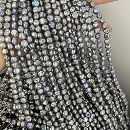 Gefärbte barocke Süßwasserperlen grau-blau für DIY Schmuck, unregelmäßige lose Perlen für Armband Halskette, Bastelperlen Strang