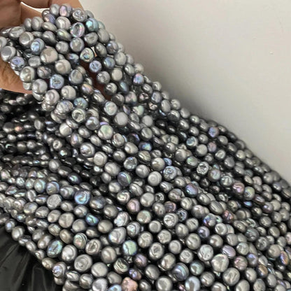 Gefärbte barocke Süßwasserperlen grau-blau für DIY Schmuck, unregelmäßige lose Perlen für Armband Halskette, Bastelperlen Strang