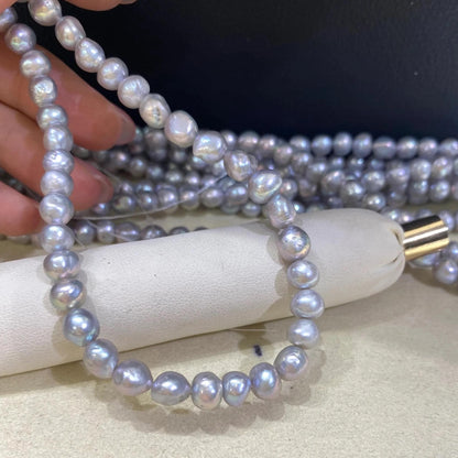 Elektroplattierte graue Süßwasserperlen Barock Stil für DIY Schmuck, unregelmäßige Nuggets für Armband Kette Bastelbedarf 38cm Strang