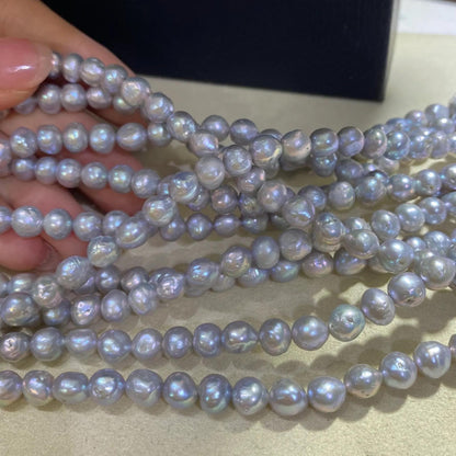 Elektroplattierte graue Süßwasserperlen Barock Stil für DIY Schmuck, unregelmäßige Nuggets für Armband Kette Bastelbedarf 38cm Strang