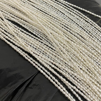 Feine natürliche Reisperlen aus Süßwasser, weiße Mini-Perlen auf 38cm Strang, kleine ovale Perlen für Schmuckherstellung DIY