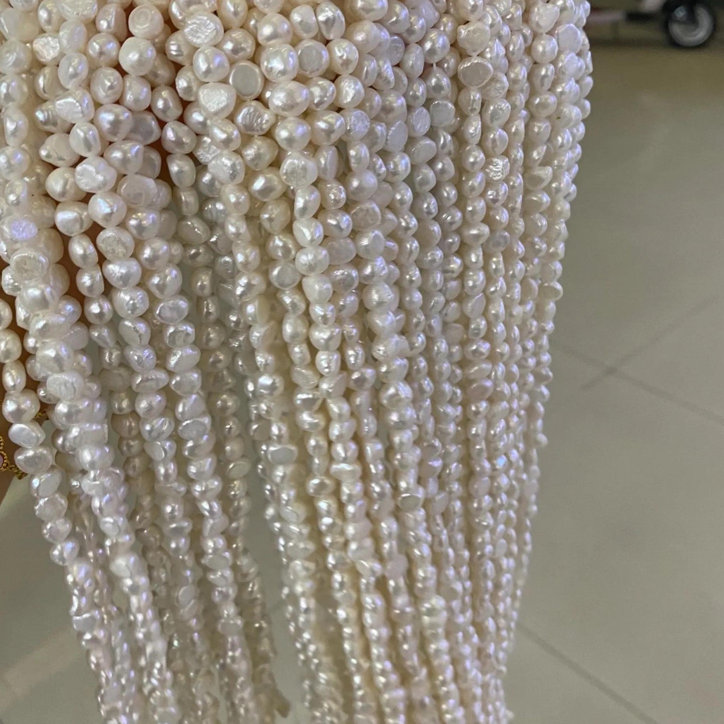 Natural Baroque Freshwater Pearl Beads Strand for Jewelry Making, Irregular White Rice Drop Pearls with Organic Rings DIY Supplies