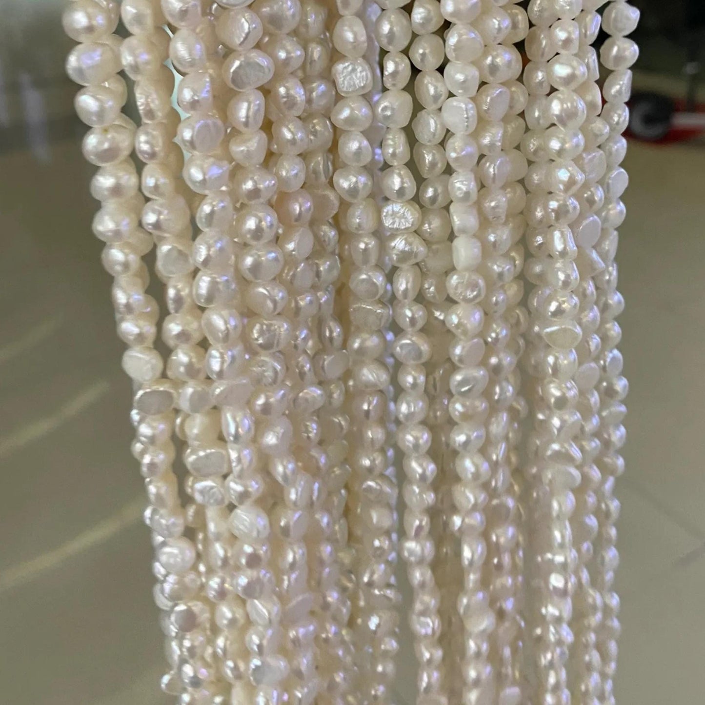 Natural Baroque Freshwater Pearl Beads Strand for Jewelry Making, Irregular White Rice Drop Pearls with Organic Rings DIY Supplies