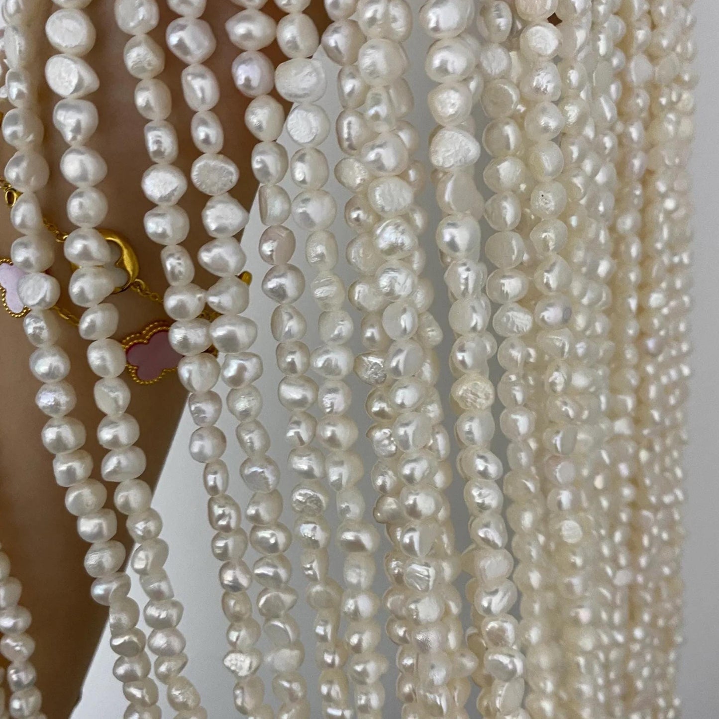 Natural Baroque Freshwater Pearl Beads Strand for Jewelry Making, Irregular White Rice Drop Pearls with Organic Rings DIY Supplies