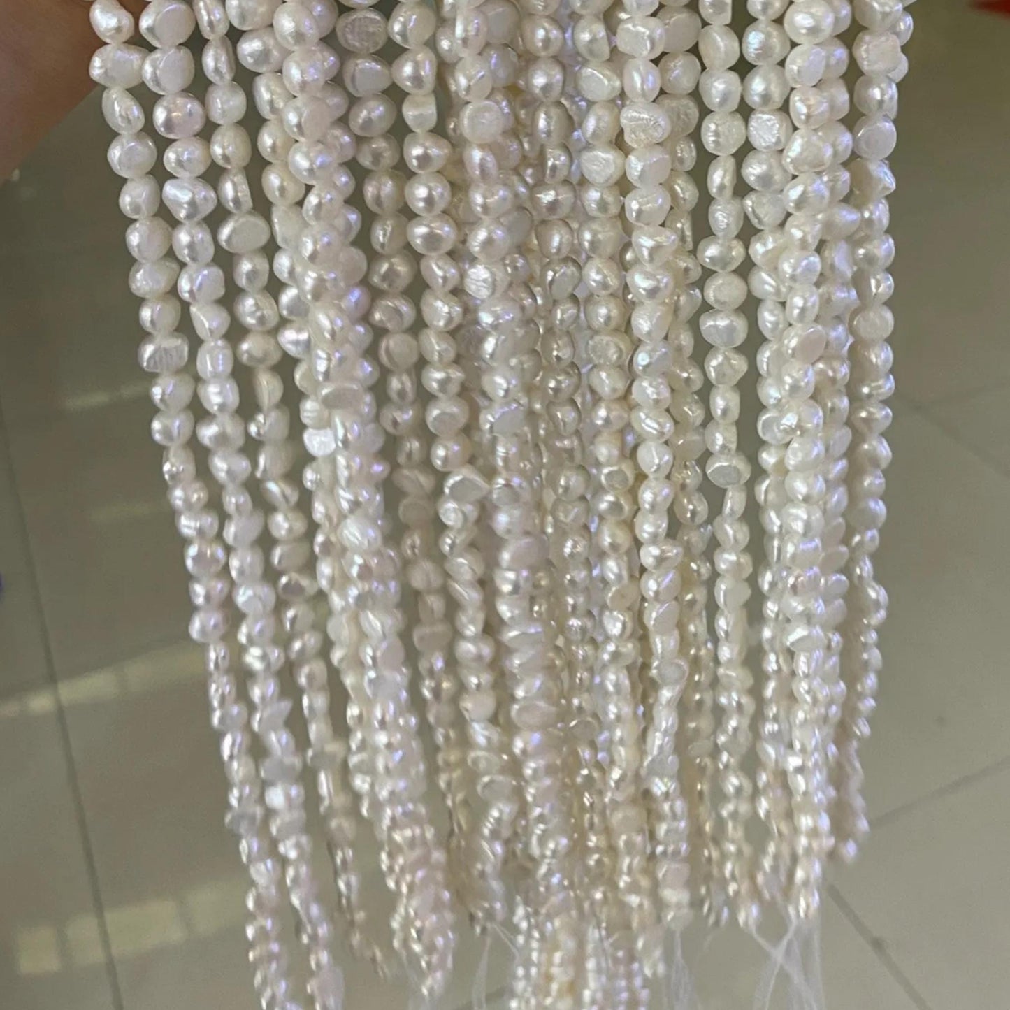 Natural Baroque Freshwater Pearl Beads Strand for Jewelry Making, Irregular White Rice Drop Pearls with Organic Rings DIY Supplies