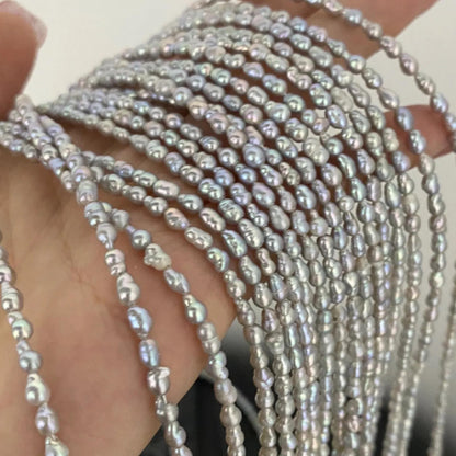 Natürliche Barock Süßwasserperlen Strang für Schmuckherstellung, unregelmäßige graue Reisform Perlen DIY Zubehör kleine Beads