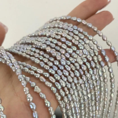 Natürliche Barock Süßwasserperlen Strang für Schmuckherstellung, unregelmäßige graue Reisform Perlen DIY Zubehör kleine Beads