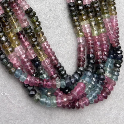Natürliche bunte Turmalin Rondelle Perlen facettiert, Regenbogen Edelstein Disc Beads Strang für DIY Schmuckherstellung Supplies