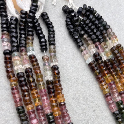 Natürliche bunte Turmalin Rondelle Perlen facettiert, Regenbogen Edelstein Disc Beads Strang für DIY Schmuckherstellung Supplies