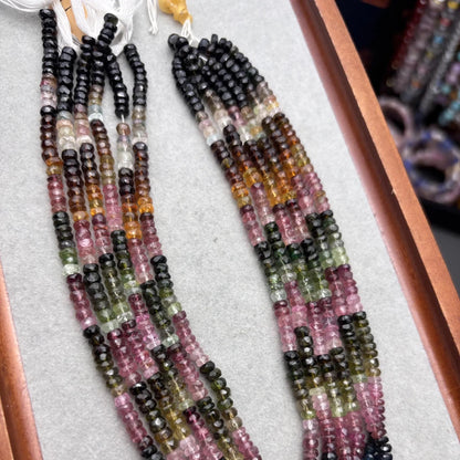 Natürliche bunte Turmalin Rondelle Perlen facettiert, Regenbogen Edelstein Disc Beads Strang für DIY Schmuckherstellung Supplies