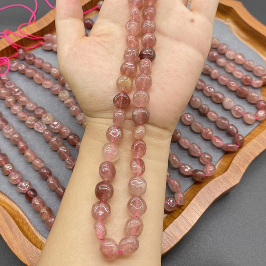 Natürliche Strawberry Quarz Perlen, unregelmäßige runde Kristallperlen, Heilsteine Strang für DIY Schmuckherstellung, ca. 38cm