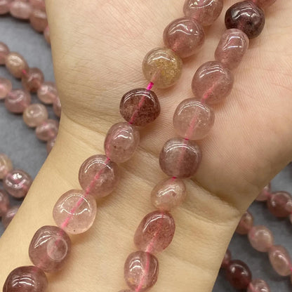 Natürliche Strawberry Quarz Perlen, unregelmäßige runde Kristallperlen, Heilsteine Strang für DIY Schmuckherstellung, ca. 38cm