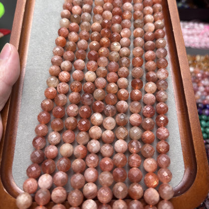 Natürliche Sonnenstein Facettierte Rundperlen Strang, Funkelnde Orange Edelsteinperlen, Heilsteine DIY Schmuckzubehör für Armbänder Ketten