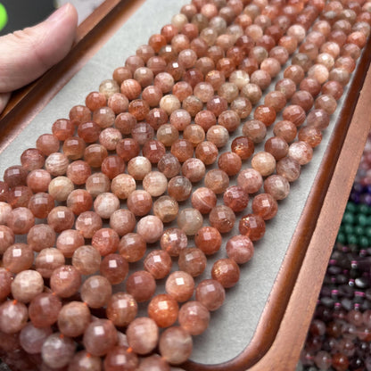 Natürliche Sonnenstein Facettierte Rundperlen Strang, Funkelnde Orange Edelsteinperlen, Heilsteine DIY Schmuckzubehör für Armbänder Ketten