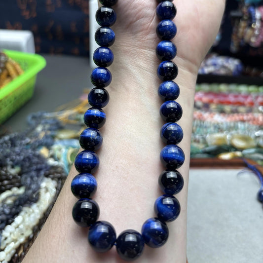 Natürliche Blaue Tigerauge Perlen Strang, Glatte Runde Edelsteinperlen, Heilsteine für DIY Schmuck, Armband und Halskette Basteln