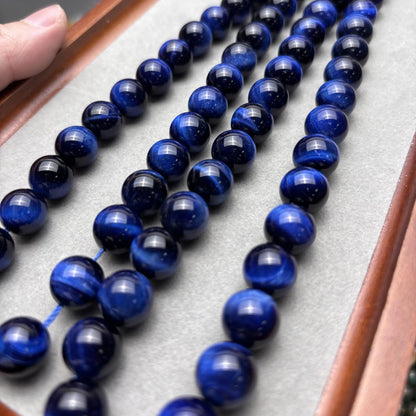 Natürliche Blaue Tigerauge Perlen Strang, Glatte Runde Edelsteinperlen, Heilsteine für DIY Schmuck, Armband und Halskette Basteln