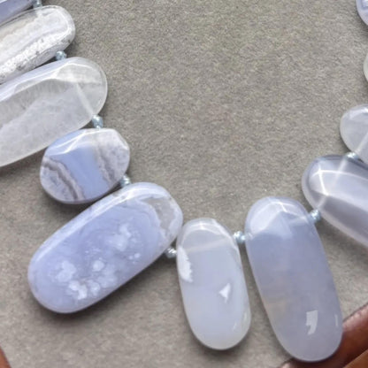 Natürliche Blauachat Lace Perlen Strang, Polierte Flache Oval Edelsteinperlen, Heilsteine für DIY Schmuck, Armbänder und Halsketten