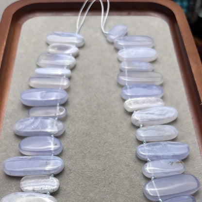 Natürliche Blauachat Lace Perlen Strang, Polierte Flache Oval Edelsteinperlen, Heilsteine für DIY Schmuck, Armbänder und Halsketten