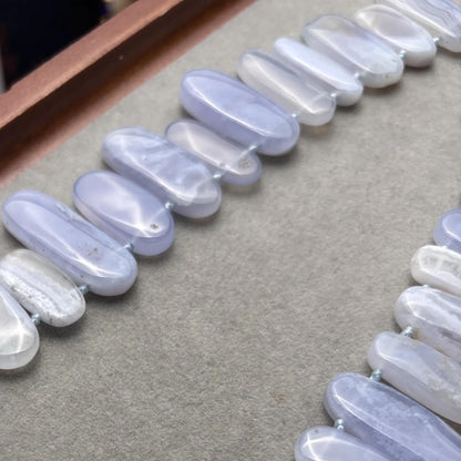 Natürliche Blauachat Lace Perlen Strang, Polierte Flache Oval Edelsteinperlen, Heilsteine für DIY Schmuck, Armbänder und Halsketten