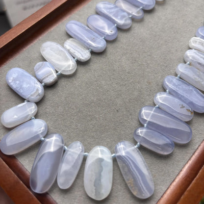 Natürliche Blauachat Lace Perlen Strang, Polierte Flache Oval Edelsteinperlen, Heilsteine für DIY Schmuck, Armbänder und Halsketten