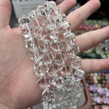 Natürliche klare Bergkristall Faceted Chunky Nugget Perlen Strang für DIY Schmuckherstellung Halskette Armband 38cm große Kristallperlen