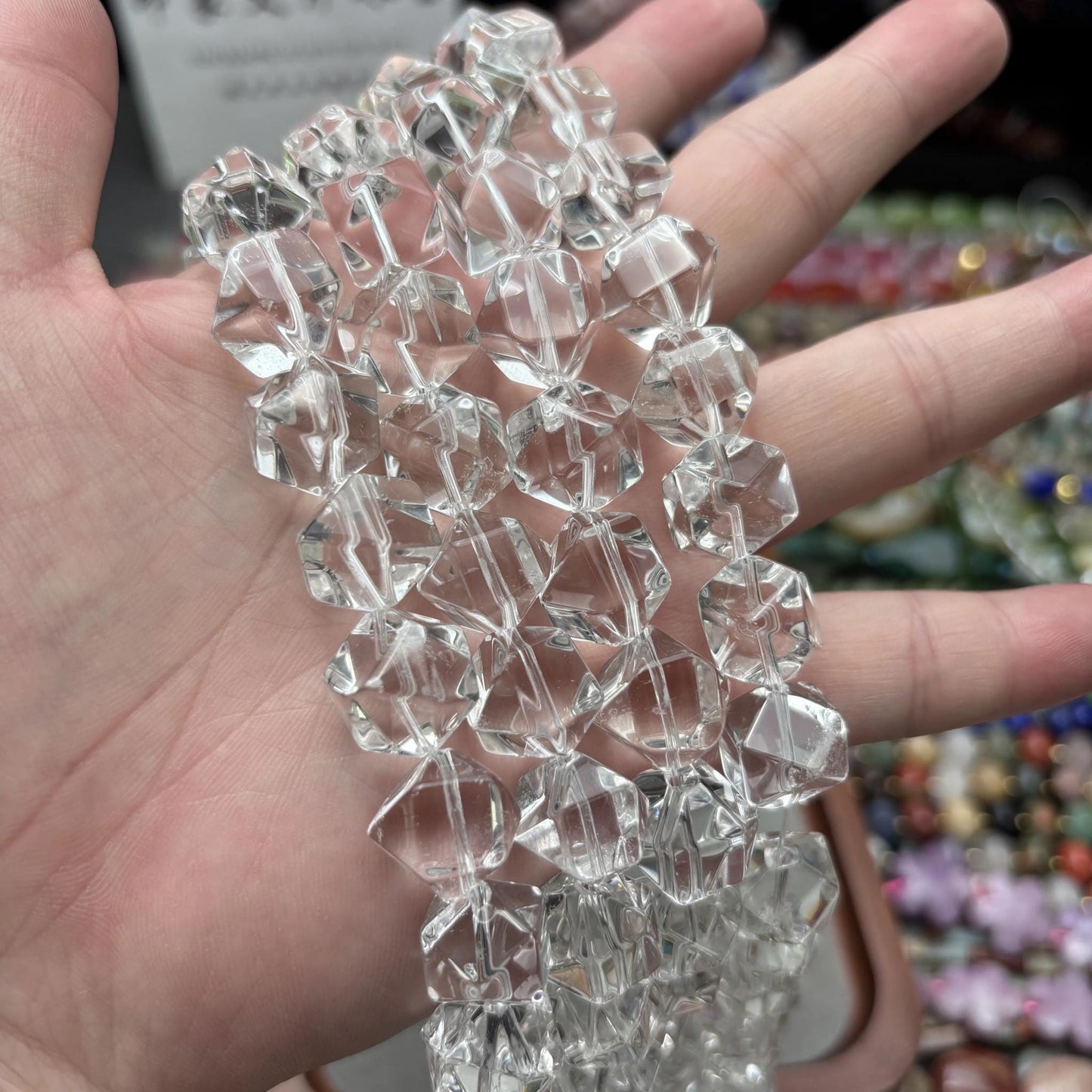 Natürliche klare Bergkristall Faceted Chunky Nugget Perlen Strang für DIY Schmuckherstellung Halskette Armband 38cm große Kristallperlen