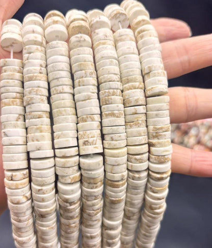 Natürliche weiße Magnesit Heishi Perlen, polierte Disc Nuggets mit Mittelbohrung, Edelstein Strang für DIY Schmuckherstellung