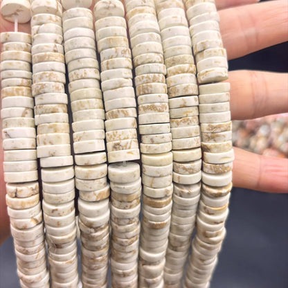 Natürliche weiße Magnesit Heishi Perlen, polierte Disc Nuggets mit Mittelbohrung, Edelstein Strang für DIY Schmuckherstellung