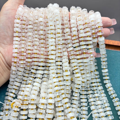 Natürliche weiße Quarz Heishi-Perlen mit goldenen Abstandshaltern – Kristallscheiben für DIY Schmuck, Halsketten & Armbänder
