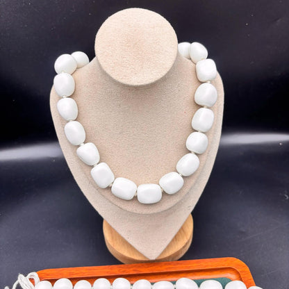 Weiße Achat Oval Nugget Perlen Strang, polierte Natursteinperlen glatt, DIY Schmuckmaterial für Armband Halskette Bastelbedarf